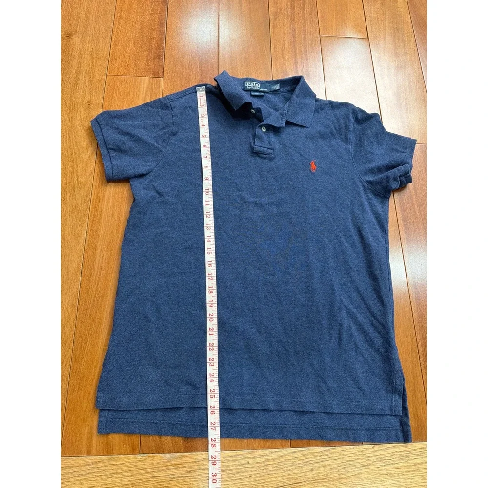 Polo‎ Ralph Lauren Polo Shirt Mens Navy Blue Custom Fit Pique Cotton Large